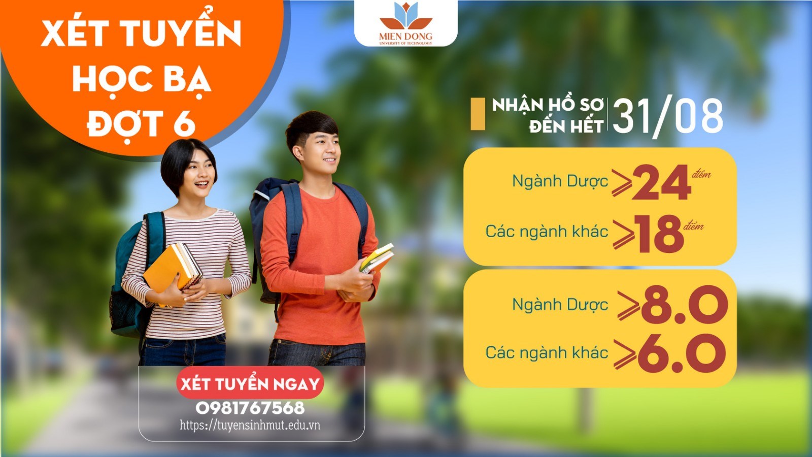 Trường ĐH Công nghệ Miền Đông nhận hồ sơ xét tuyển học bạ đợt 6 đến ngày 31.8: từ 18 - 24 điểm