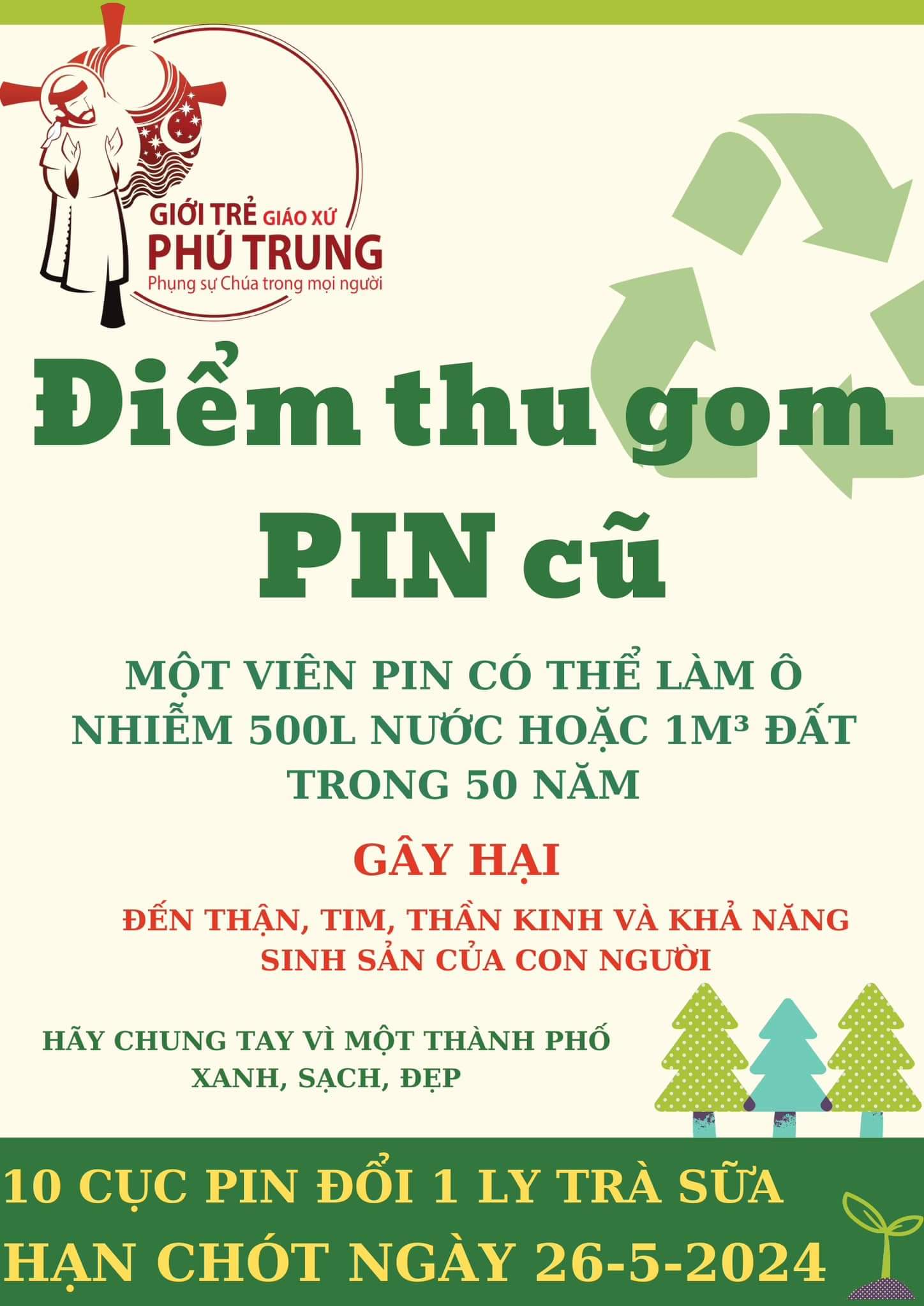 Giới trẻ Phú Trung thu gom pin đã qua sử dụng